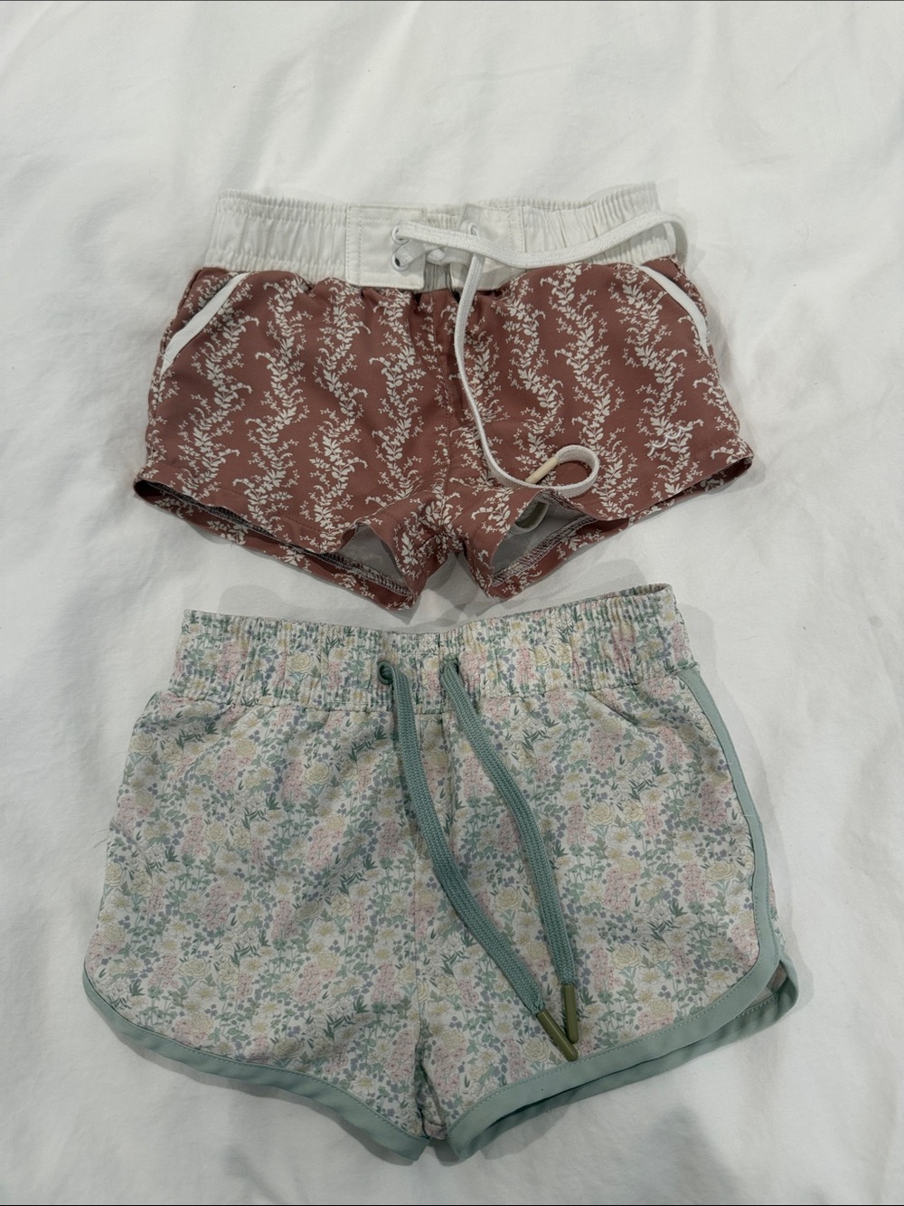 Boys Minnow SET OF 2 Floral Swim Trunks — Dusty Rose and Sage